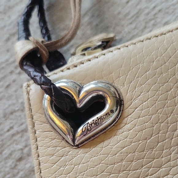 Brighton Cream Pebbled Leather Mini Bag With Brown Crocodile Print Accent - Picture 4 of 9